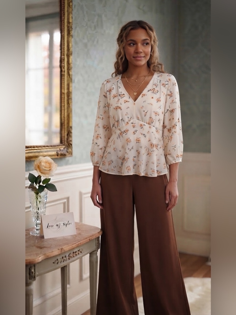 Zenobia Cream Floral V-Neck Peplum Blouse